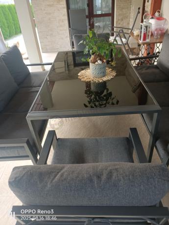 Metalowy zestaw mebli na taras dla 8 osób Sodor Grande - Dark Grey