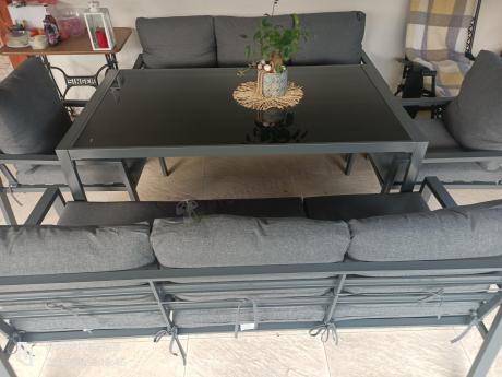 Metalowy zestaw mebli na taras dla 8 osób Sodor Grande - Dark Grey