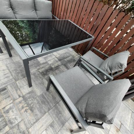 Metalowy zestaw mebli na taras dla 8 osób Sodor Grande - Dark Grey