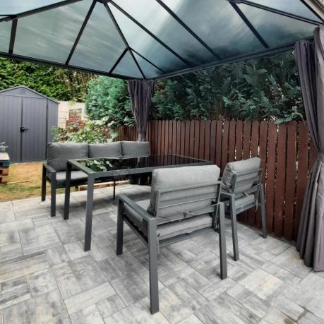 Metalowy zestaw mebli na taras dla 8 osób Sodor Grande - Dark Grey