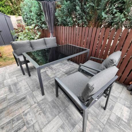 Metalowy zestaw mebli na taras dla 8 osób Sodor Grande - Dark Grey