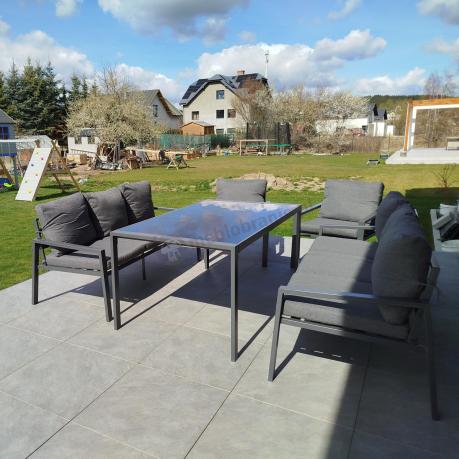 Metalowy zestaw mebli na taras dla 8 osób Sodor Grande - Dark Grey