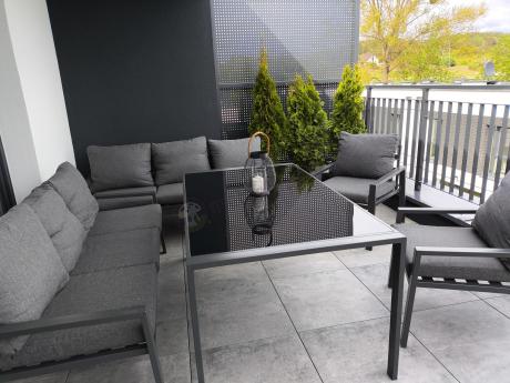 Metalowy zestaw mebli na taras dla 8 osób Sodor Grande - Dark Grey