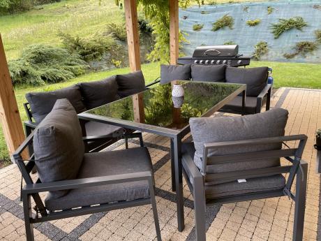 Metalowy zestaw mebli na taras dla 8 osób Sodor Grande - Dark Grey