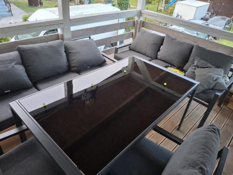 Metalowy zestaw mebli na taras dla 8 osób Sodor Grande - Dark Grey