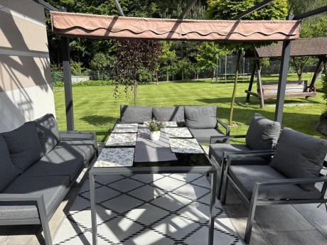 Metalowy zestaw mebli na taras dla 8 osób Sodor Grande - Dark Grey