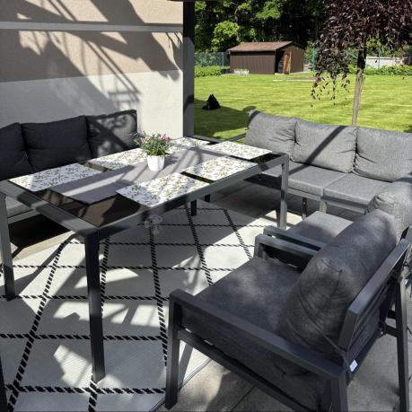 Metalowy zestaw mebli na taras dla 8 osób Sodor Grande - Dark Grey