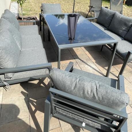 Metalowy zestaw mebli na taras dla 8 osób Sodor Grande - Dark Grey