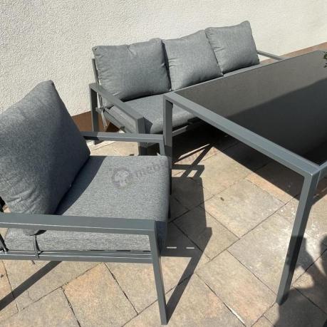 Metalowy zestaw mebli na taras dla 8 osób Sodor Grande - Dark Grey