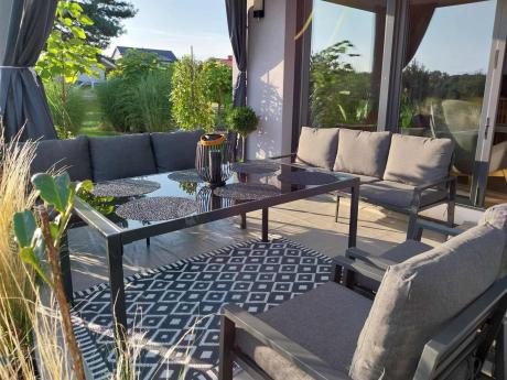 Metalowy zestaw mebli na taras dla 8 osób Sodor Grande - Dark Grey