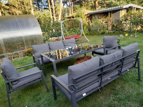 Metalowy zestaw mebli na taras dla 8 osób Sodor Grande - Dark Grey