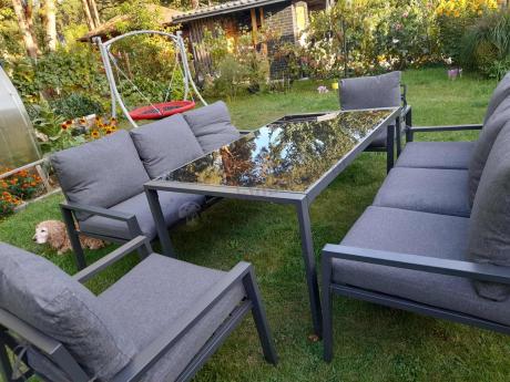 Metalowy zestaw mebli na taras dla 8 osób Sodor Grande - Dark Grey