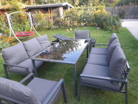 Metalowy zestaw mebli na taras dla 8 osób Sodor Grande - Dark Grey