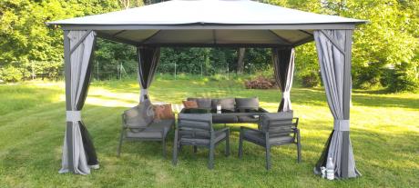 Metalowy zestaw mebli na taras dla 8 osób Sodor Grande - Dark Grey