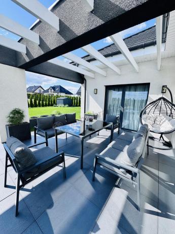 Metalowy zestaw mebli na taras dla 8 osób Sodor Grande - Dark Grey