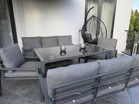 Metalowy zestaw mebli na taras dla 8 osób Sodor Grande - Dark Grey