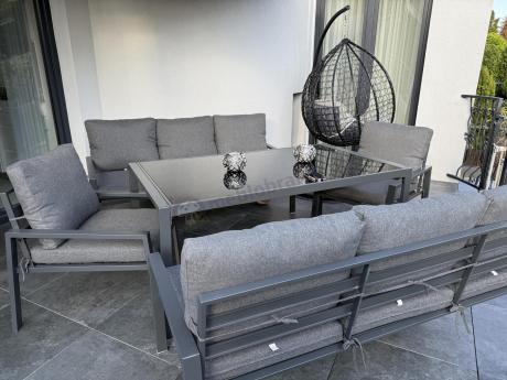 Metalowy zestaw mebli na taras dla 8 osób Sodor Grande - Dark Grey