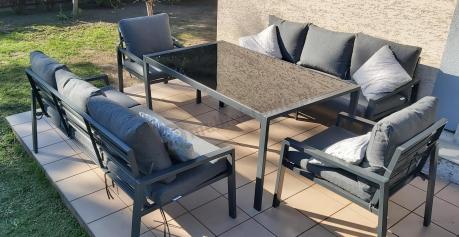 Metalowy zestaw mebli na taras dla 8 osób Sodor Grande - Dark Grey