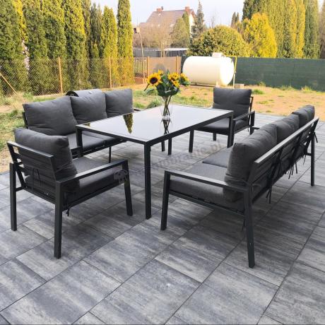Metalowy zestaw mebli na taras dla 8 osób Sodor Grande - Dark Grey