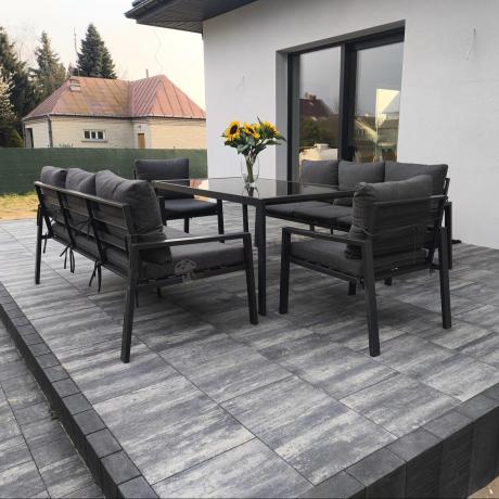 Metalowy zestaw mebli na taras dla 8 osób Sodor Grande - Dark Grey