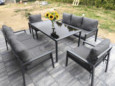 Metalowy zestaw mebli na taras dla 8 osób Sodor Grande - Dark Grey