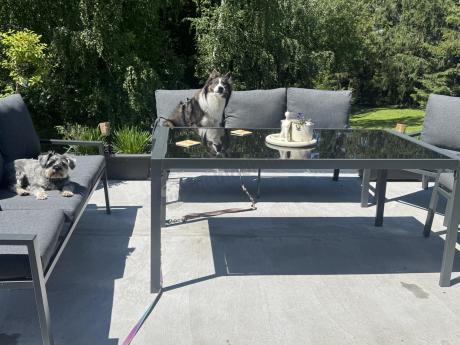 Metalowy zestaw mebli na taras dla 8 osób Sodor Grande - Dark Grey
