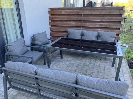 Metalowy zestaw mebli na taras dla 8 osób Sodor Grande - Dark Grey