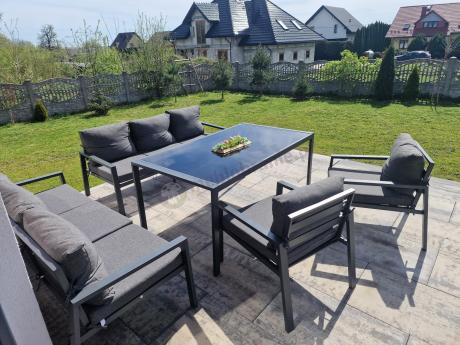 Metalowy zestaw mebli na taras dla 8 osób Sodor Grande - Dark Grey