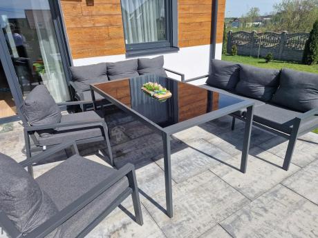 Metalowy zestaw mebli na taras dla 8 osób Sodor Grande - Dark Grey