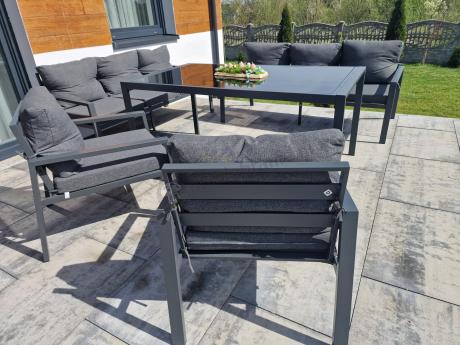 Metalowy zestaw mebli na taras dla 8 osób Sodor Grande - Dark Grey