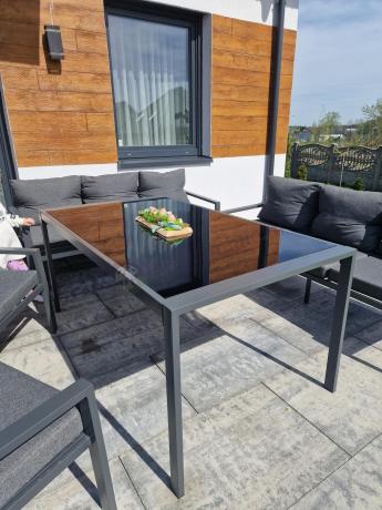 Metalowy zestaw mebli na taras dla 8 osób Sodor Grande - Dark Grey