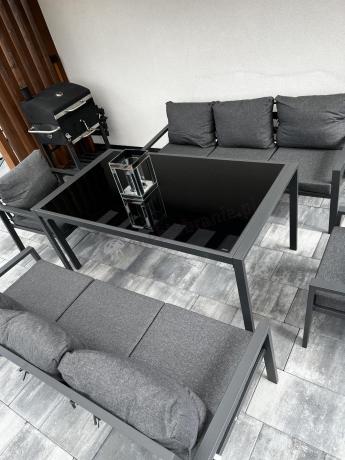Metalowy zestaw mebli na taras dla 8 osób Sodor Grande - Dark Grey
