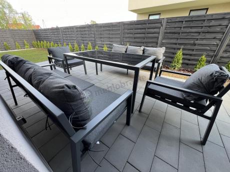 Metalowy zestaw mebli na taras dla 8 osób Sodor Grande - Dark Grey