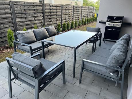 Metalowy zestaw mebli na taras dla 8 osób Sodor Grande - Dark Grey