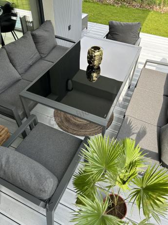 Metalowy zestaw mebli na taras dla 8 osób Sodor Grande - Dark Grey