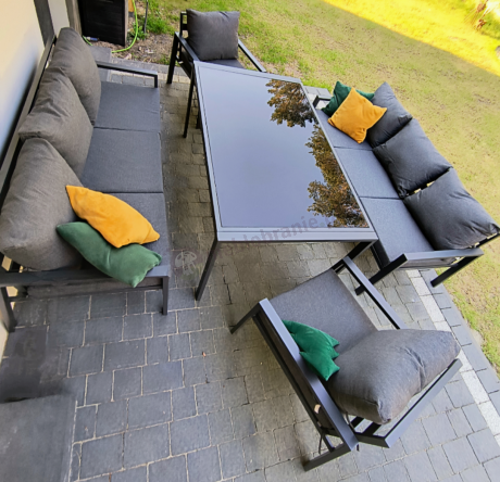 Metalowy zestaw mebli na taras dla 8 osób Sodor Grande - Dark Grey