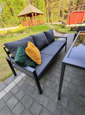 Metalowy zestaw mebli na taras dla 8 osób Sodor Grande - Dark Grey