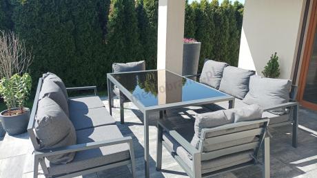 Metalowy zestaw mebli na taras dla 8 osób Sodor Grande - Dark Grey