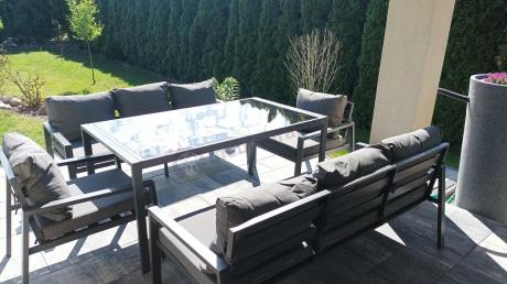 Metalowy zestaw mebli na taras dla 8 osób Sodor Grande - Dark Grey