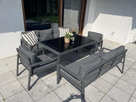 Metalowy zestaw mebli na taras dla 8 osób Sodor Grande - Dark Grey