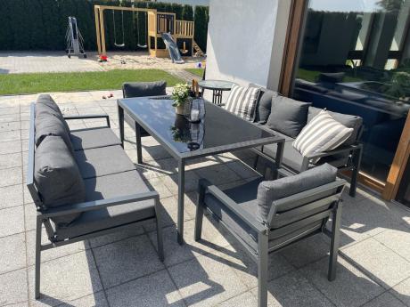 Metalowy zestaw mebli na taras dla 8 osób Sodor Grande - Dark Grey