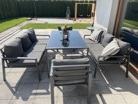 Metalowy zestaw mebli na taras dla 8 osób Sodor Grande - Dark Grey