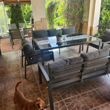 Metalowy zestaw mebli na taras dla 8 osób Sodor Grande - Dark Grey