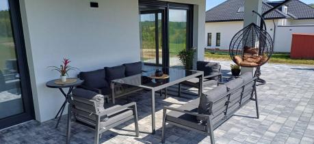 Metalowy zestaw mebli na taras dla 8 osób Sodor Grande - Dark Grey