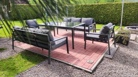 Metalowy zestaw mebli na taras dla 8 osób Sodor Grande - Dark Grey