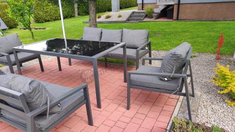 Metalowy zestaw mebli na taras dla 8 osób Sodor Grande - Dark Grey