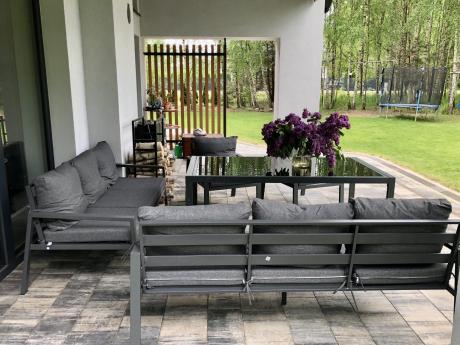 Metalowy zestaw mebli na taras dla 8 osób Sodor Grande - Dark Grey