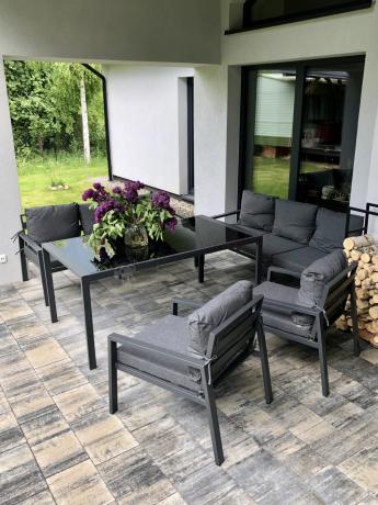 Metalowy zestaw mebli na taras dla 8 osób Sodor Grande - Dark Grey