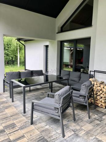 Metalowy zestaw mebli na taras dla 8 osób Sodor Grande - Dark Grey