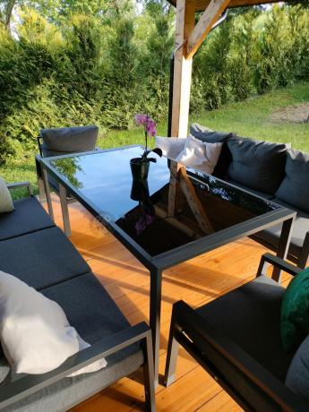 Metalowy zestaw mebli na taras dla 8 osób Sodor Grande - Dark Grey